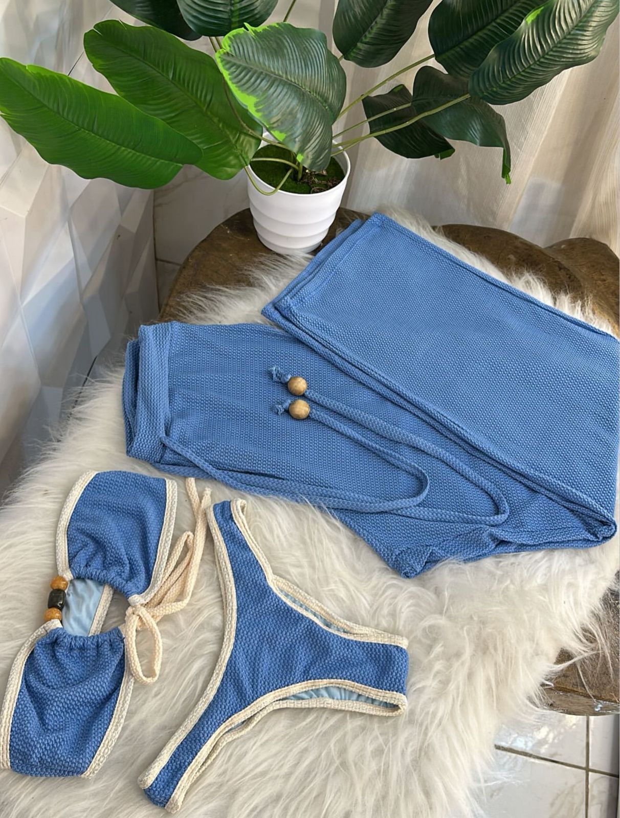 Conjunto amarração azul com off